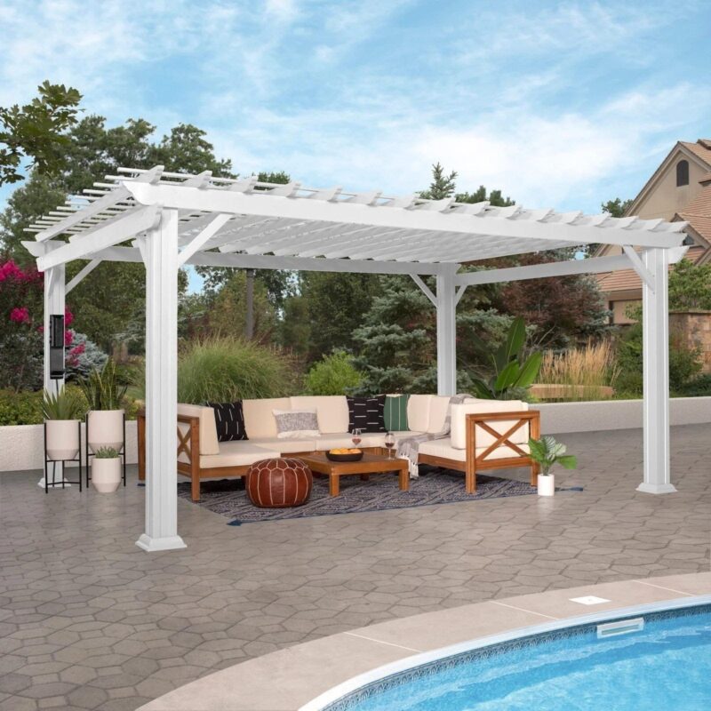 16×12 Hawthorne Traditional Steel Pergola With Sail Shade Soft Canopy