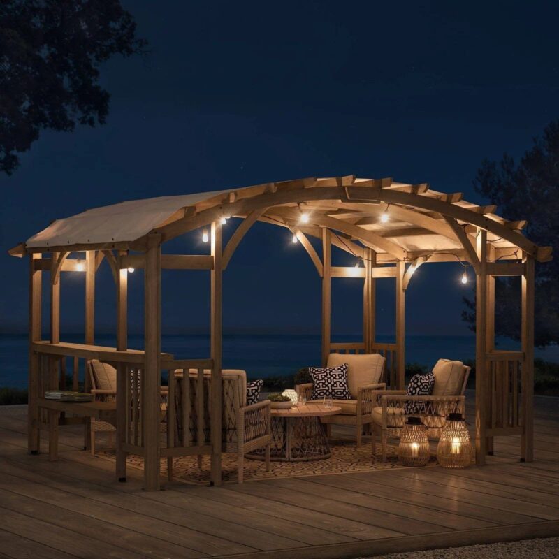 SummerCove 10 ft. x 14 ft. Light Gray Cedar Frame Arched Pergola with Shelves - Image 2