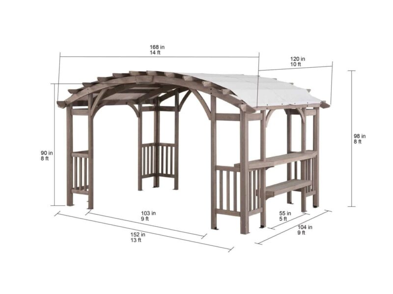 SummerCove 10 ft. x 14 ft. Light Gray Cedar Frame Arched Pergola with Shelves - Image 4