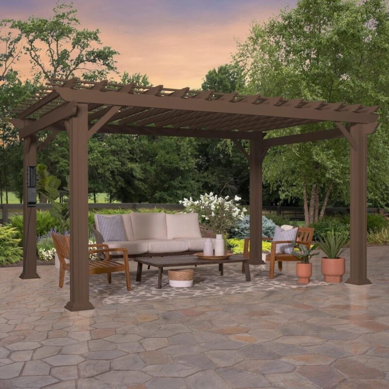 14×12 Ashford Traditional Steel Pergola With Sail Shade Soft Canopy