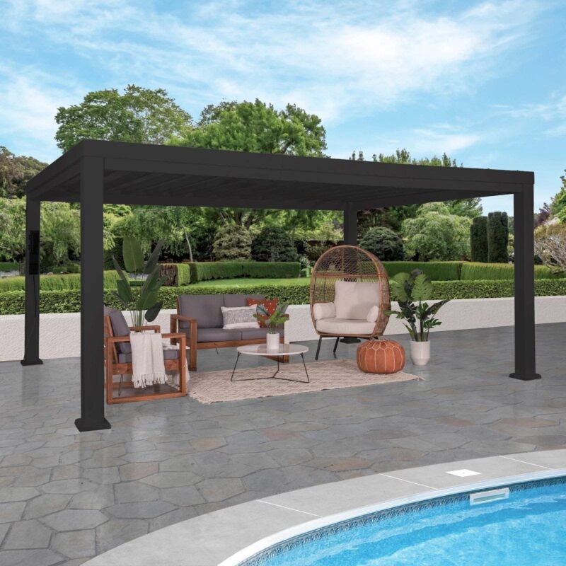 16×12 Trenton Modern Steel Pergola With Sail Shade Soft Canopy