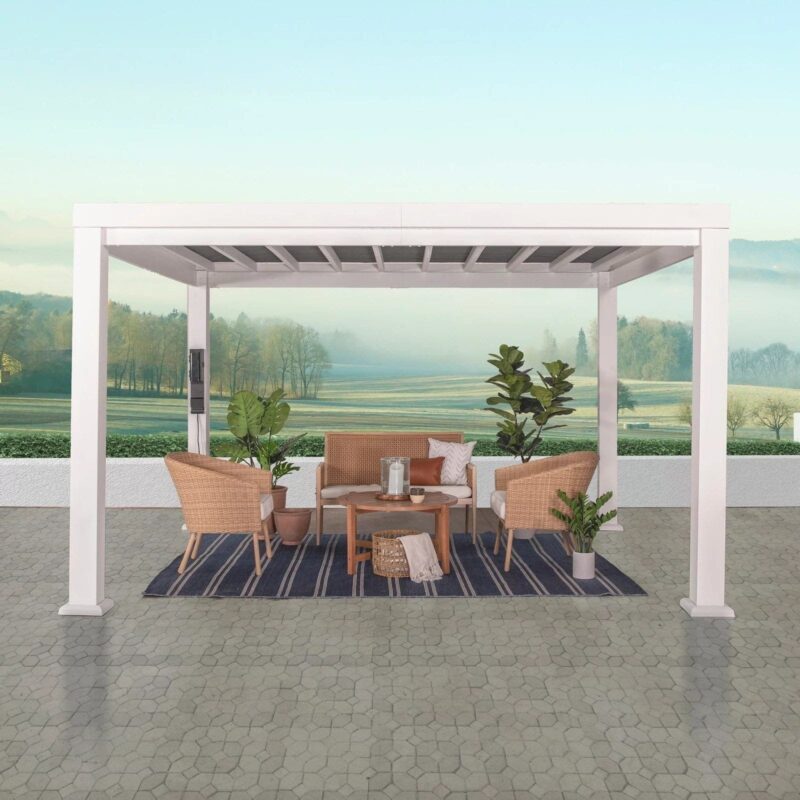 12×10 Windham Modern Steel Pergola With Sail Shade Soft Canopy